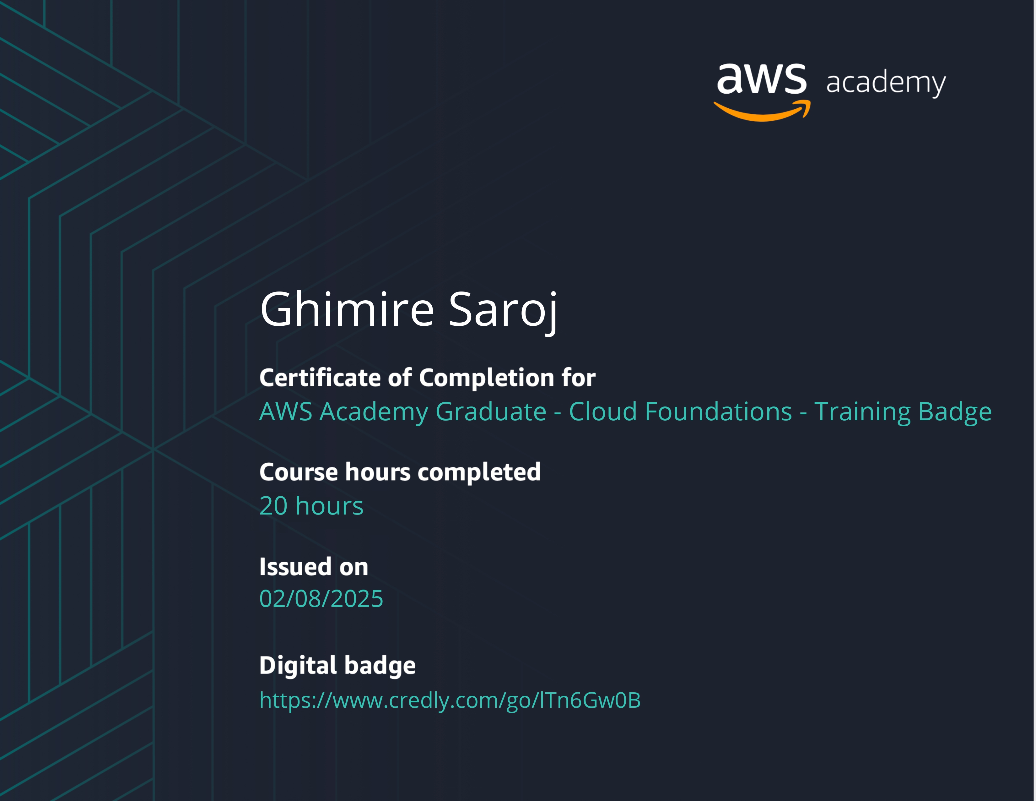 AWS Academy Graduate Cloud Foundations Certification - Saroj Ghimire